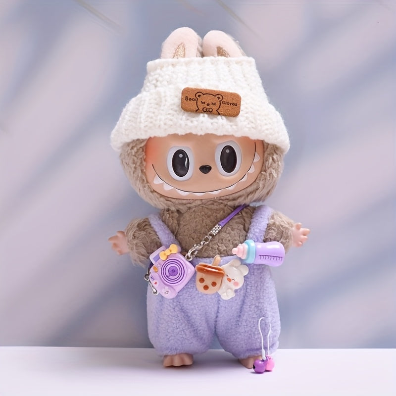 Labubu Fashion Clothes Set for Doll(NO Doll), Handcrafted Crochet 3pcs Set, Cute Clothes, Bag, Hat, DIY Stylish Fun Labubu Clothes Accessories for Daughter Birthdays, Anniversary Holiday Gifts