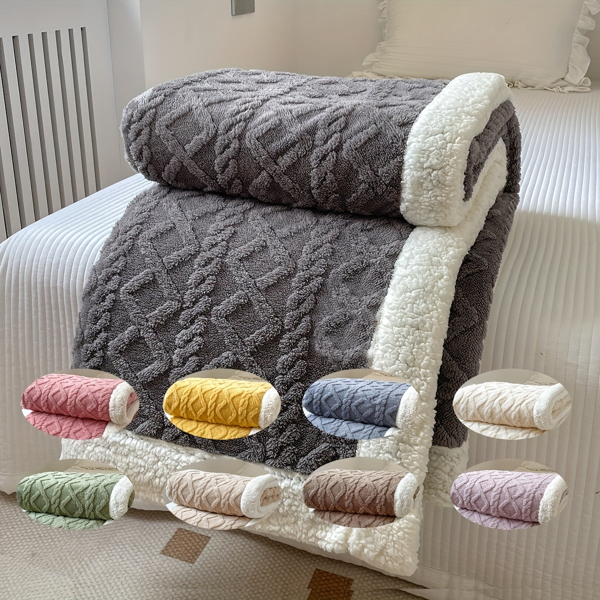 1pc Double-Sided Fleece Bed Blanket, Autumn And Winter Thickened Sofa Blanket, Air Conditioning Blanket, Suitable For All Seasons, Christmas present