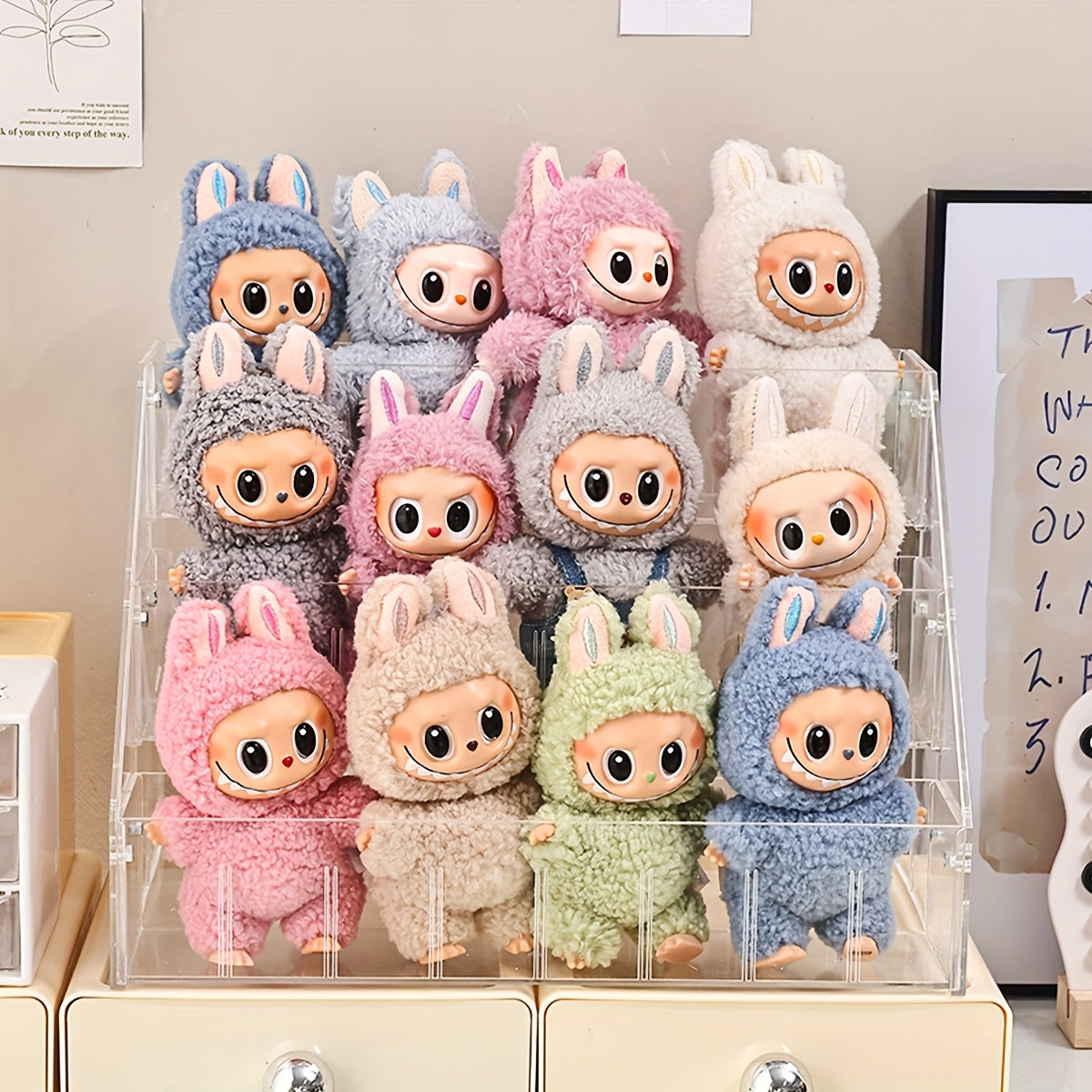 1pc LABUBU Transparent Display Stand (Dolls Not Included), Plush Toy Storage Box, 3-Tiered Staircase Organizer for LABUBU, Durable Multi-Layer Design, Perfect for Doll Collection and Display