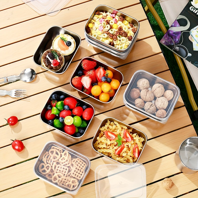 10pcs Stainless Steel Square Food Storage Containers with Flip-Top Lids - Reusable, Dishwasher Safe, Perfect for Fruits, Vegetables, and Meal Prep - Ideal for Kitchen and Outdoor Use, Outdoor Food Storage|Checkered Tablecloth|Durable Kitchenware