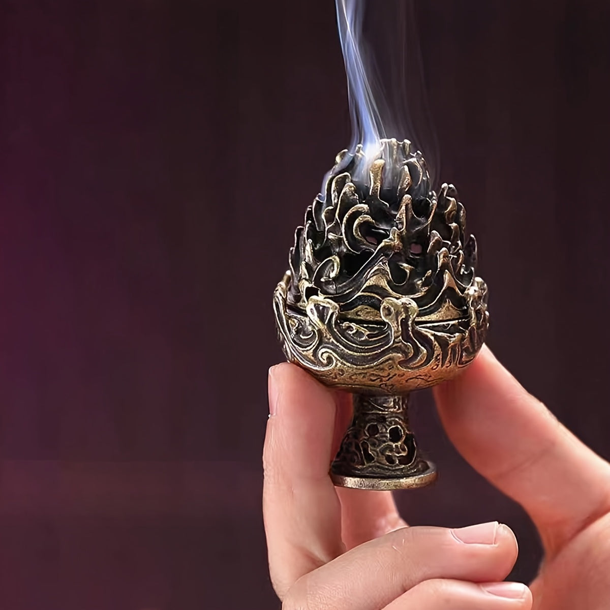 Vintage-Style Mini Boshan Incense Burner - Elegant Copper Alloy with Intricate Dragon & Flame Design, Aromatherapy Home Decor, Perfect for Tea Ceremonies, Gifts, and Traditional Cultural Practices, Incense Holder