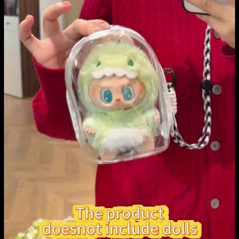 Labubu Is Sitting with a 5.91-Inch Doll Crossbody Cartoon Backpack, a PVC Storage Bag, And Car Curtain Fabric Doll Bag.