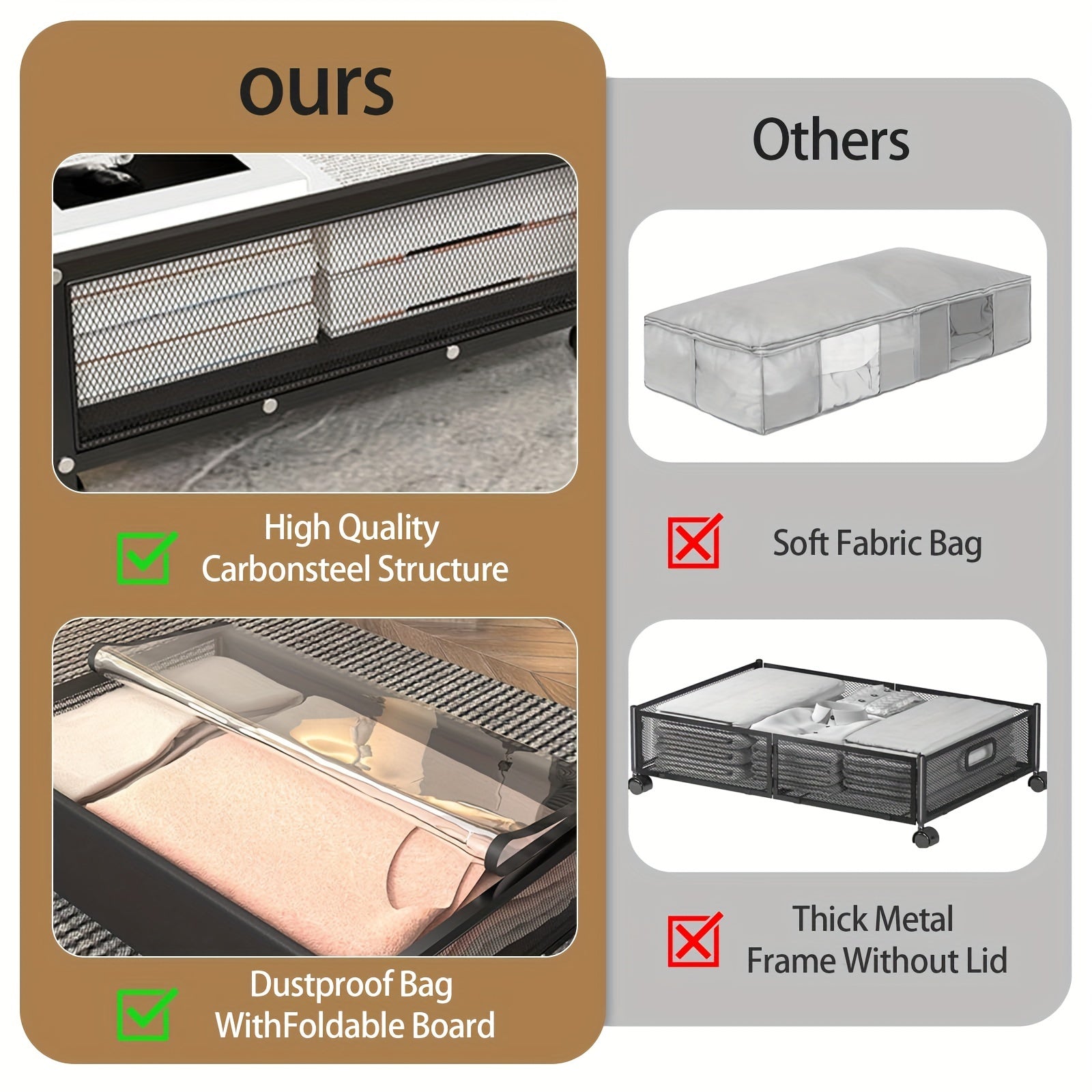 [2 Wheels Under Bed Storage] Under Bed Storage With Wheels, 2-Pack Under Bed Storage Containers With Clear Lids, Under The Bed Storage Organizer Bins, Rolling Under Bed Metal Drawer For Clothes, Shoes, Toys, Under-Bed Storage