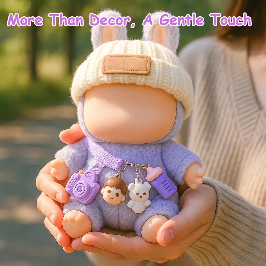 [Cute Crochet Outfit] 3pcs Crochet Outfit for Labubu | Doll Clothes Set with Hat, Overalls & Mini Camera Bag, Cute Handmade Accessories - Doll Not Included