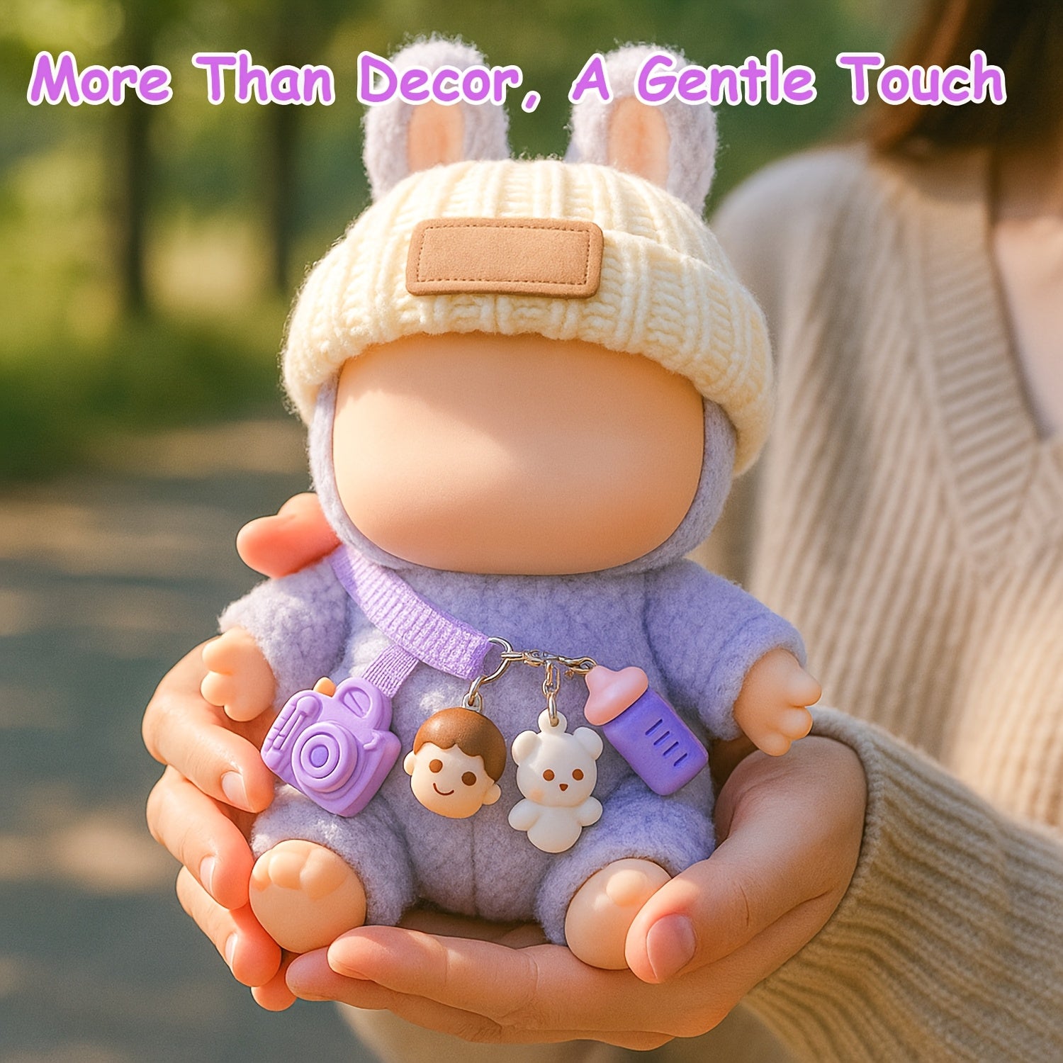 [Cute Crochet Outfit] 3pcs Crochet Outfit for Labubu | Doll Clothes Set with Hat, Overalls & Mini Camera Bag, Cute Handmade Accessories - Doll Not Included