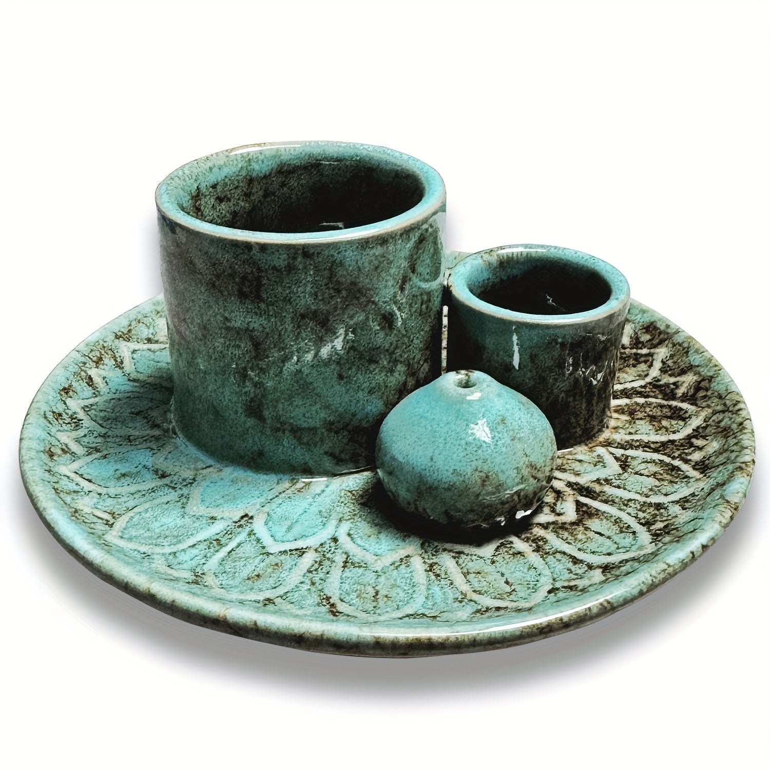 1pc 4-in-1 Ceramic Incense Burner Holder – Palo Santo & Sage Smudge Stand with Stick & Candle Holder, Elegant Home Decor for Meditation, Yoga, and Aromatherapy Relaxation, Home Relaxation | Rustic Ceramic Holder | Terracotta Design, Incense Holder