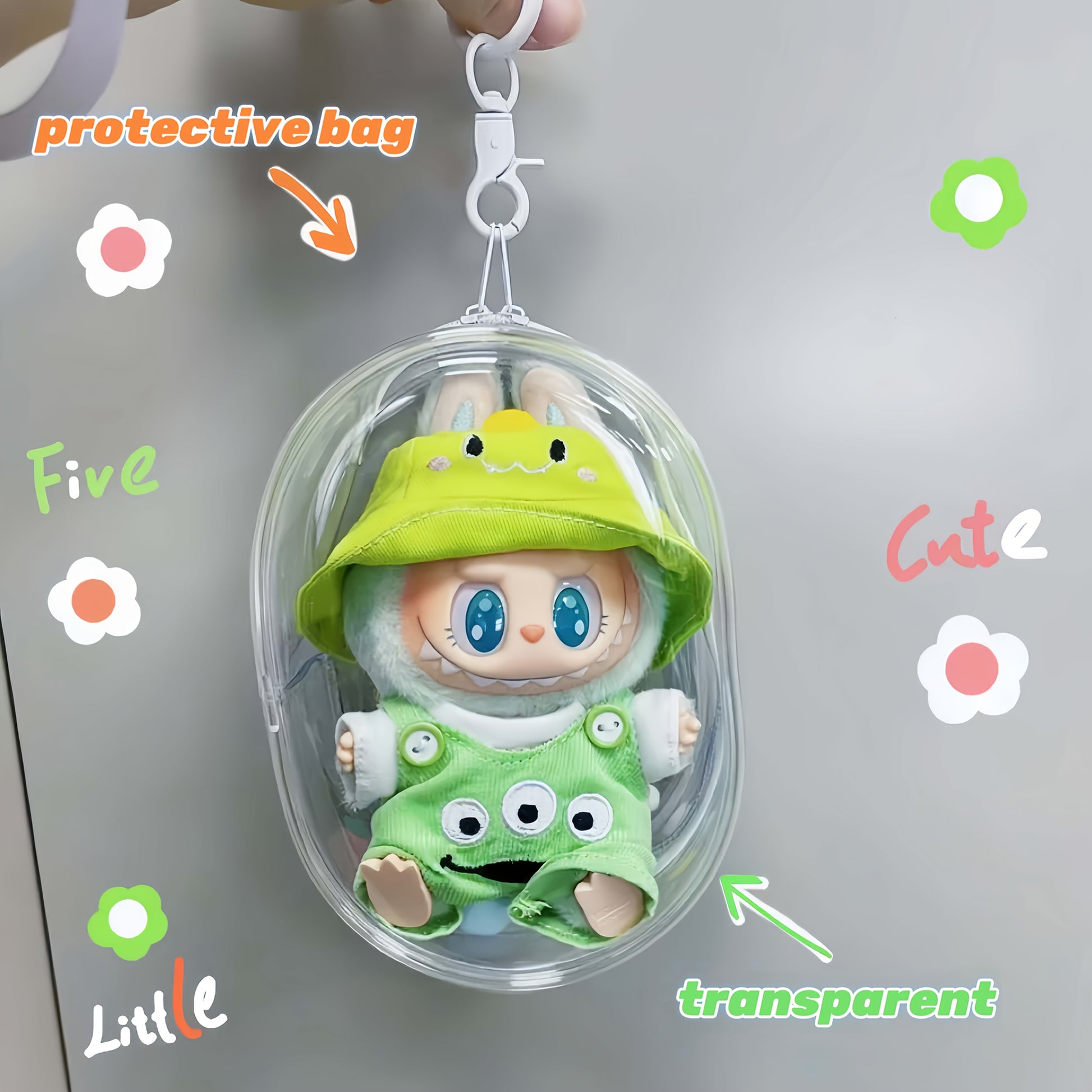 1pc Transparent PVC Doll Storage Bag, LABUBU Themed Reusable Display Case, Portable Design, Suitable for Backpack Decoration, Christmas and Valentine'S Day Gift (No Doll)