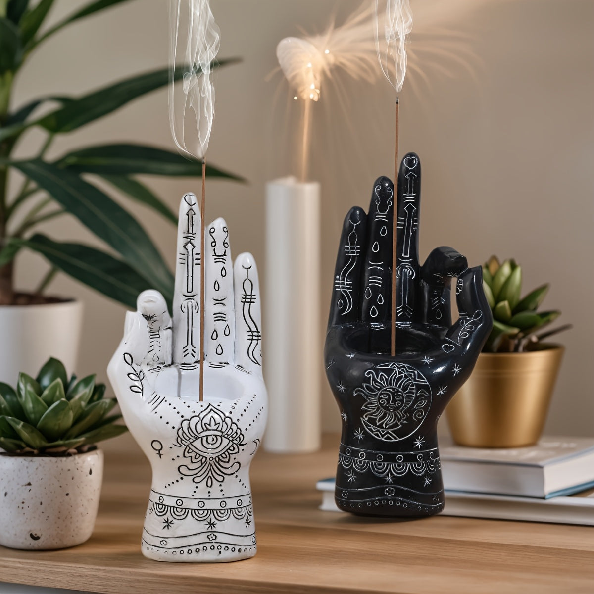 Pair of Handcrafted Resin Incense Holders