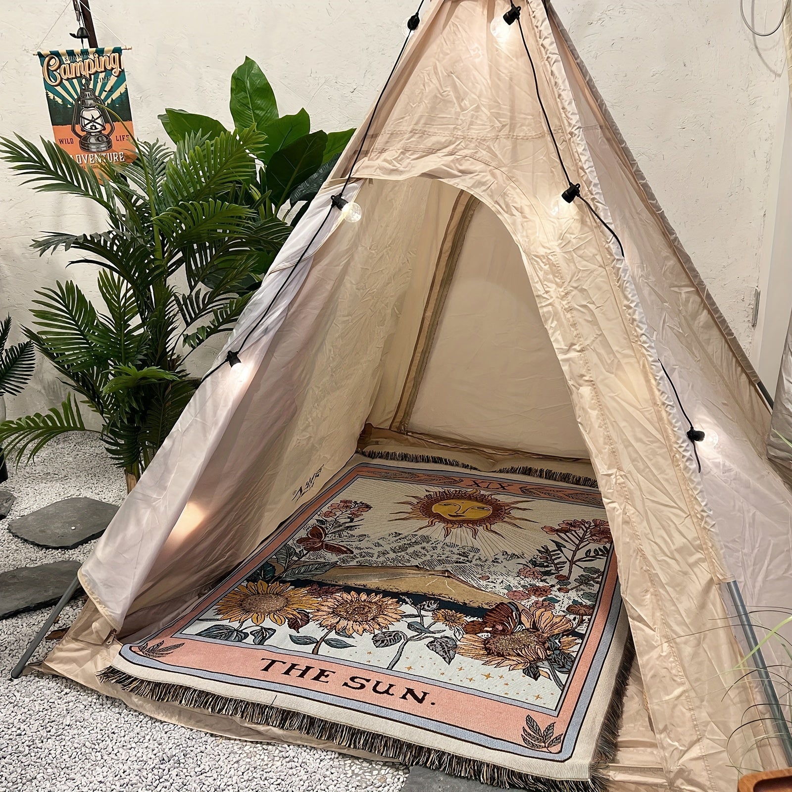 Bohemian Sun Tarot Card Design Throw Blanket - Soft, Lightweight, Washable Knit with Tassels, Perfect for Bed, Sofa, Yoga, Camping & Picnics, Indoor & Outdoor Use, Picnic Blanket | Bohemian Style | Fringed Detailing, Bohemian Decor