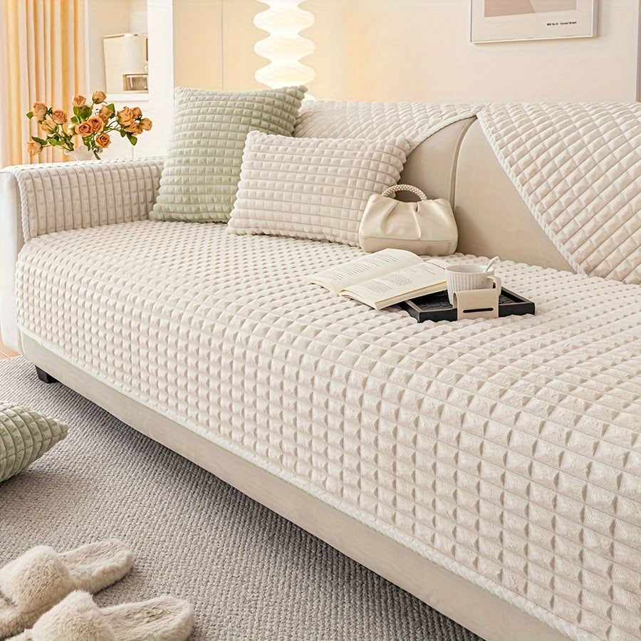 1pc Plush Sofa Cover - Soft, Thick, and Pet-Friendly Couch Protector for All Seasons, Non-Slip Furniture Slipcover for 1 to 4-Seater Sofas, Beige/Light Green/Dark Gray/Black Options, Perfect for Living Room, Bedroom, or Office Decor, Sofa Protection Cover