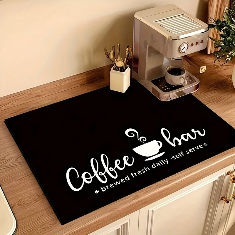 [Coffee | Print] Coffee Print 1pc Dish Drying Mat | Dining Table Decor, Perfect for Coffee Makers and Espresso Machines