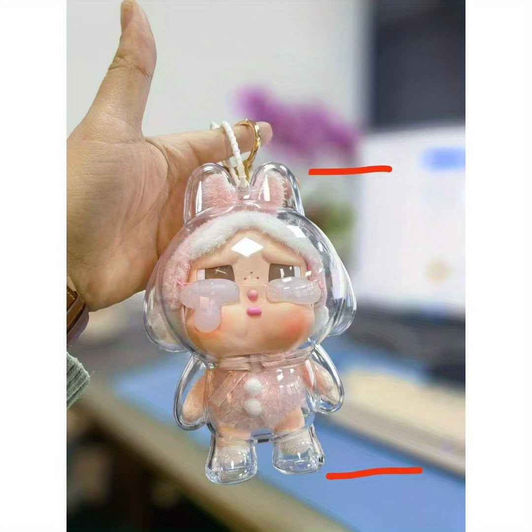 Crying Youngsters Vinyl Protective Case - Transparent, High-Quality PC Material, Dustproof with Pink Rabbit Ears and Glasses, Collectible Figure Box | Decorative Box | High-Quality Acrylic