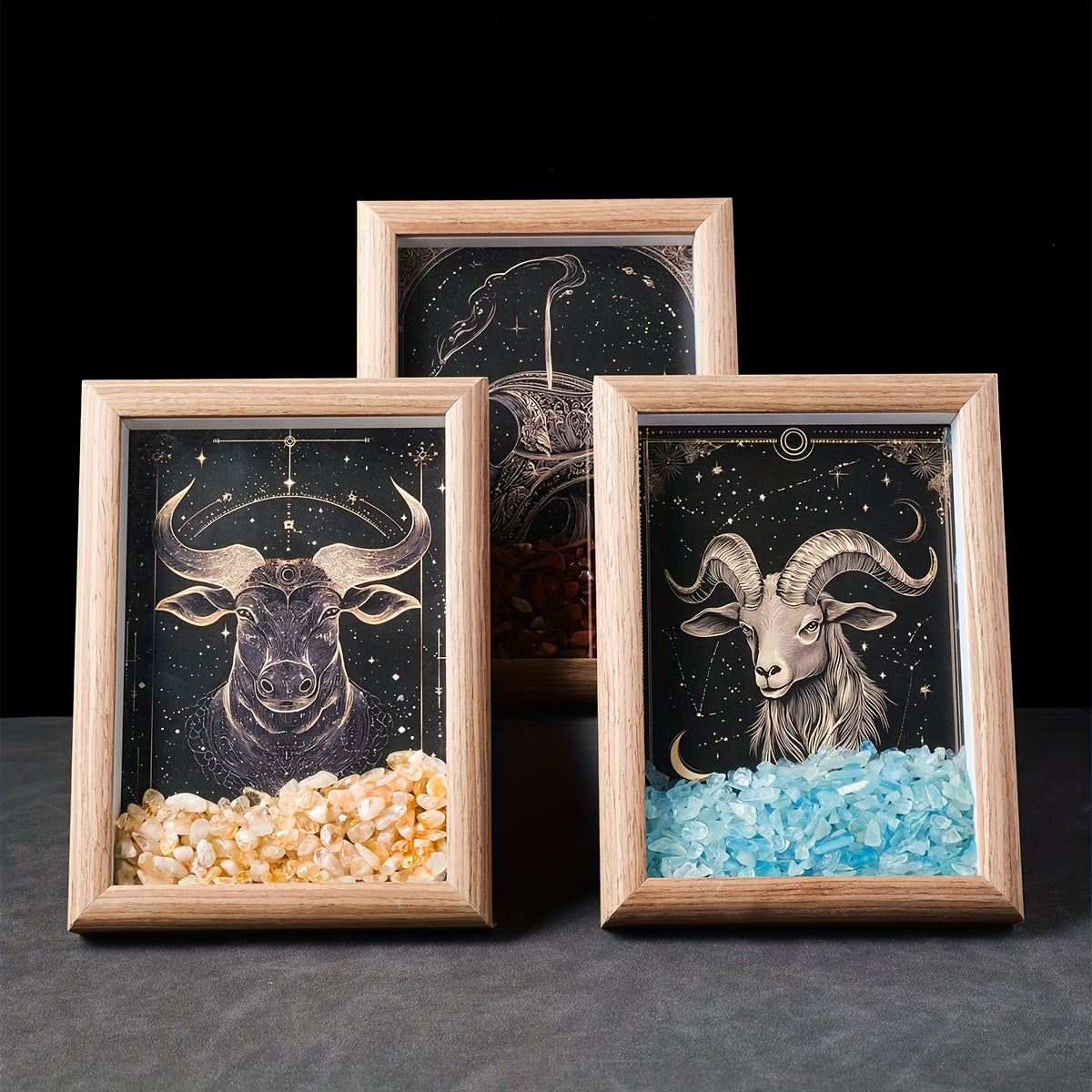 1pc Natural Crushed Stone Zodiac Signs Photo Frame Crystal Crafts for Home Decoration Home Desktop Decoration Housewarming Birthday Christmas Gift