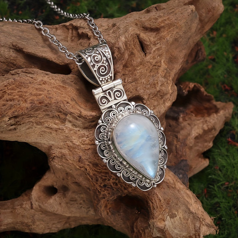 [Vintage Bohemian] 1pc Vintage Bohemian Moonstone Pendant Necklace | Alloy Construction | for Women | Daily Wear & Special Occasions | Anniversaries & Christmas
