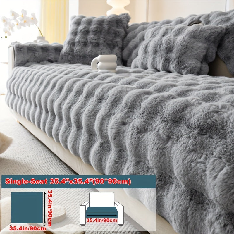 1pc Cozy Rabbit Plush Sofa Cover - Winter Warm, Thick, Soft, Non-Slip, Protective Furniture Protector for Bedroom, Office, Living Room Home Decor - Pet Favorite, Easy to Install, Machine Washable, Durable, and Stylish