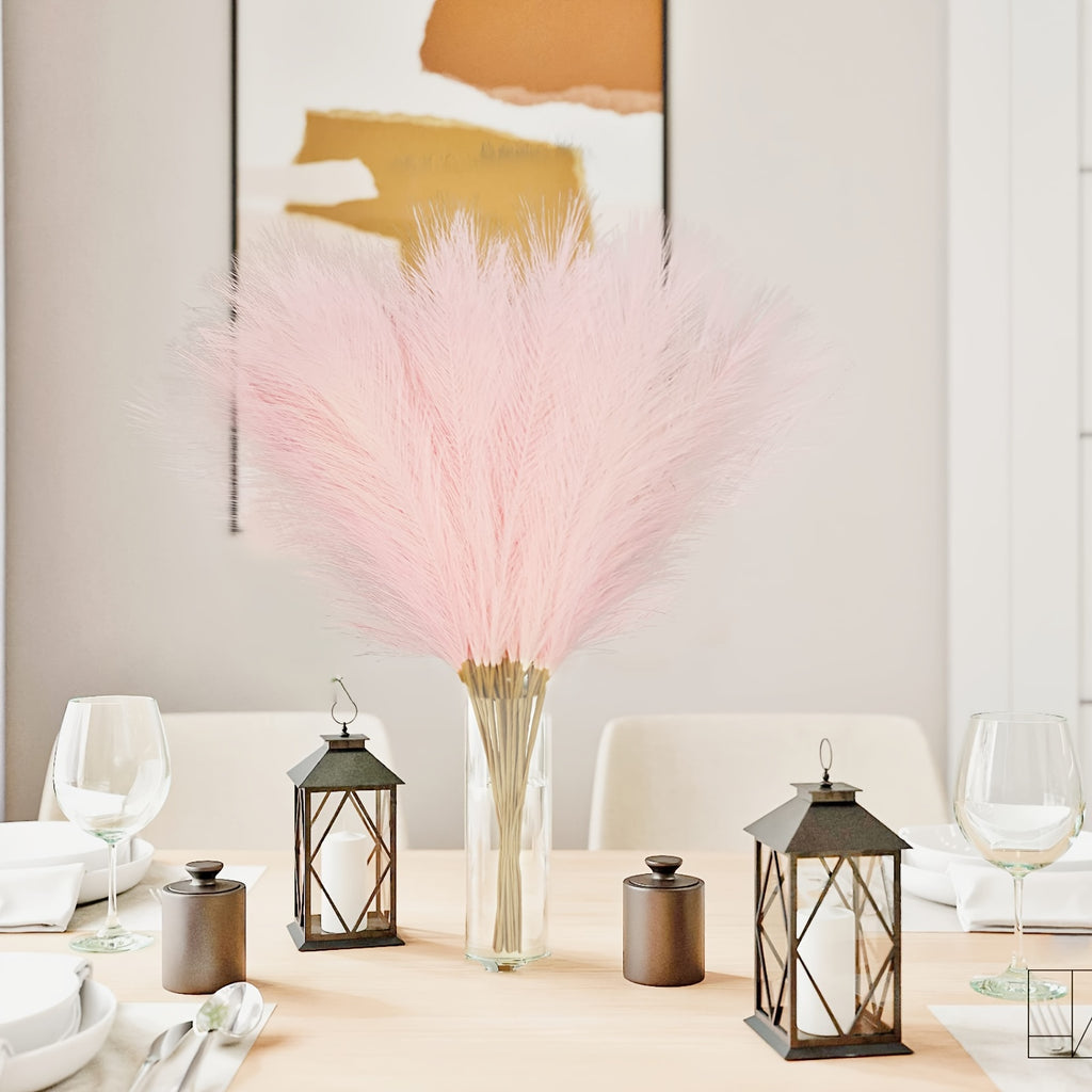 Pink Faux 21" 10pcs Bloomings Pampas Grass - Polyester Artificial Branches Vase Filler - No Electricity or Battery Needed for Home Wedding Boho Decor, Christmas Decoration