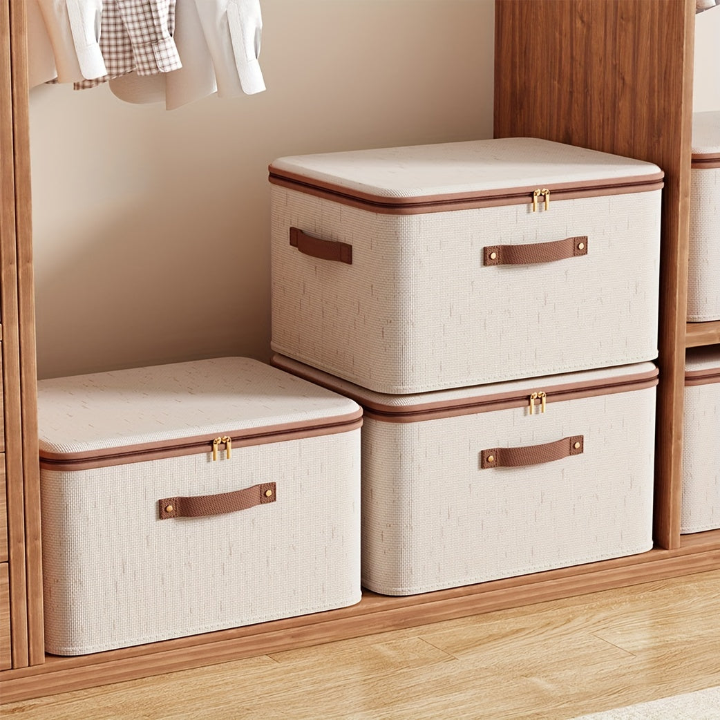 Linen Zipper Quilt Storage Bins with Lids, linen Fabric