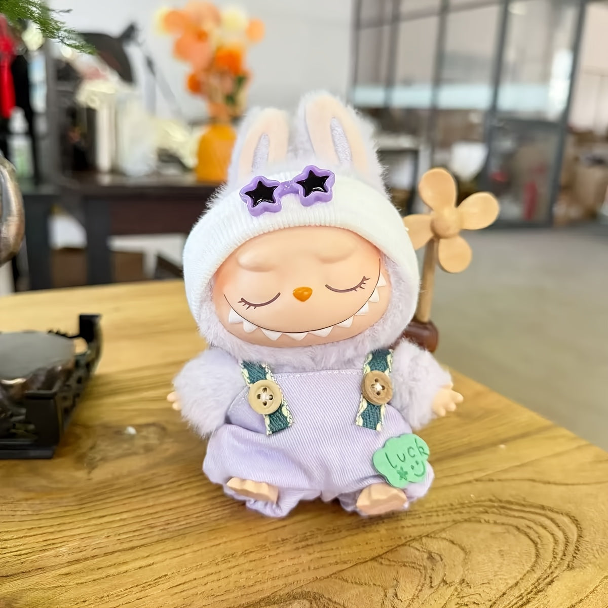 2025 New Labubu Doll Pendant Trendy Clothing Star Eye Overalls + Hat Set Doll Accessories Can Be Replaced Cute Gift Box Holiday Gift Wear-Resistant Holiday Atmosphere Clothes Suitable for Labubu