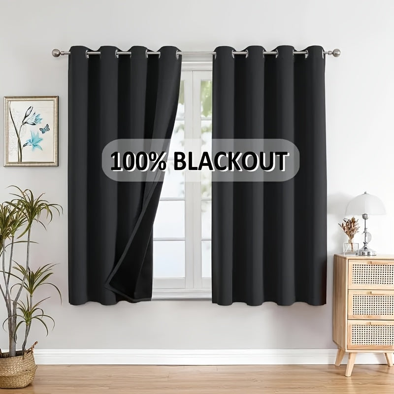 2pcs 100% blackout curtains, with perforated hanging method, sun protection, privacy protection, heat insulation and noise reduction, suitable for bedroom, living room, dining room and other various life decorations