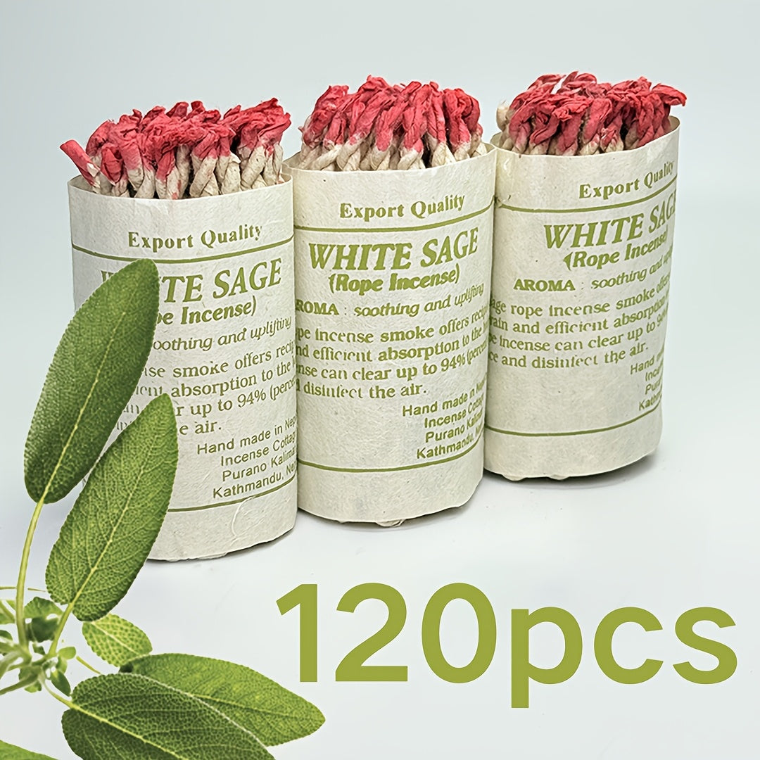 40/80/120 Count Handmade White Sage Rope Incense Sticks