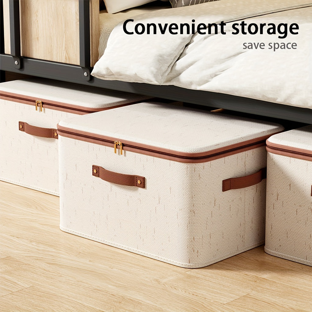 Linen Zipper Quilt Storage Bins with Lids, linen Fabric