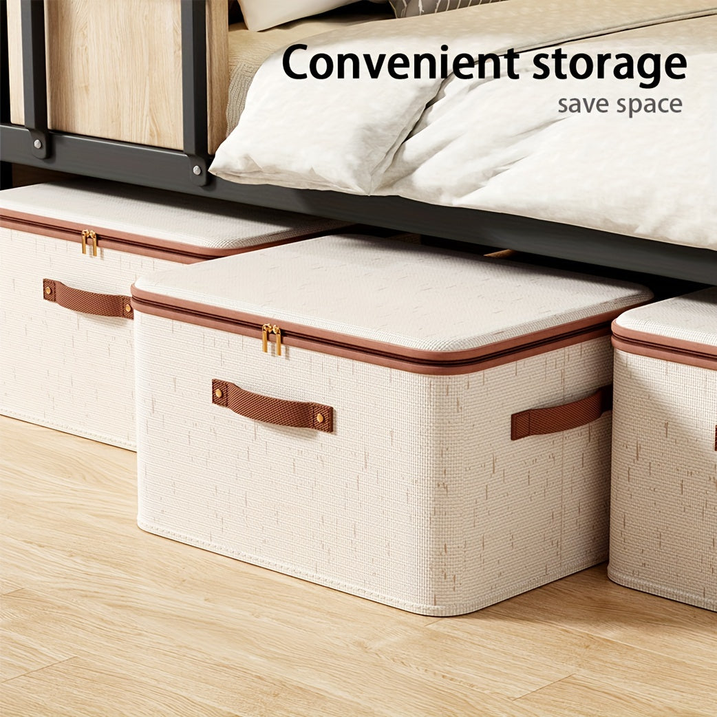 Linen Zipper Quilt Storage Bins with Lids, linen Fabric