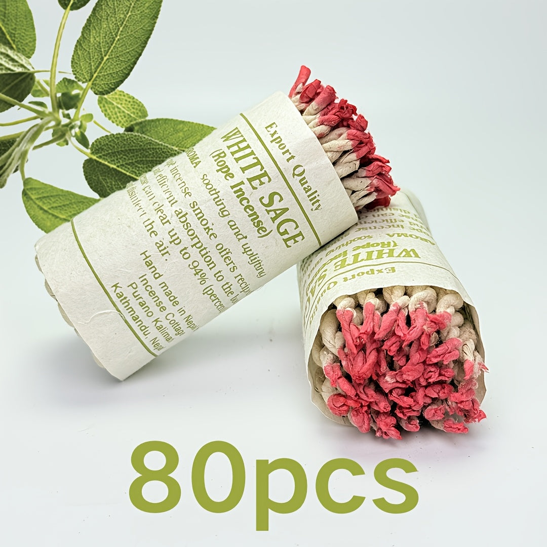 40/80/120 Count Handmade White Sage Rope Incense Sticks