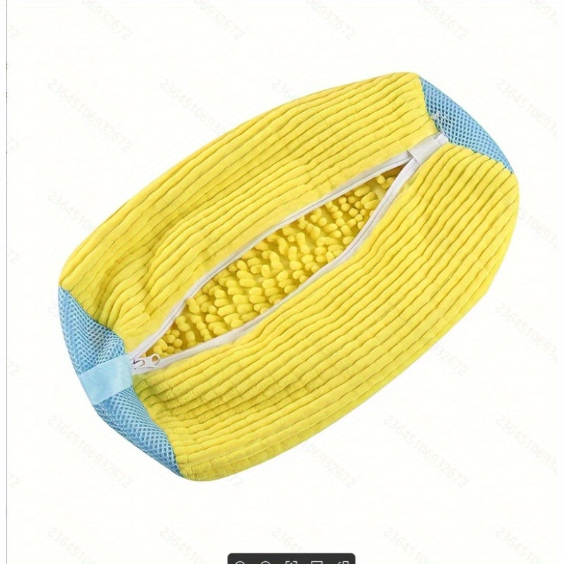 [Soft Laundry Bag] Soft Chenille Laundry Bag | Yellow Shoe Washing Machine Bag for Washer & Dryer with Noise Reduction, Oval Zipper Design, Rich Fluff Lining, Durable Polyester for Sneakers & Most Footwear