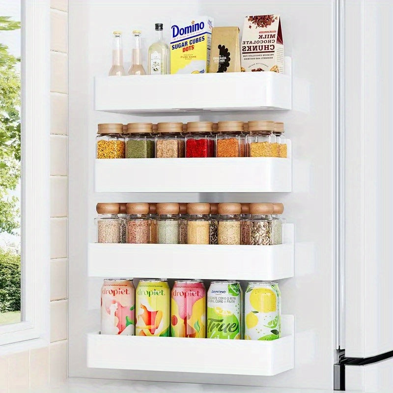 2-Pack Large Magnetic Plastic Storage Baskets for Refrigerator, Microwave, and Washing Machine - Multifunctional Kitchen Organizer, Side Spice Rack Magnetic Holder with No-Drill & Glue Required, Removable Shelf