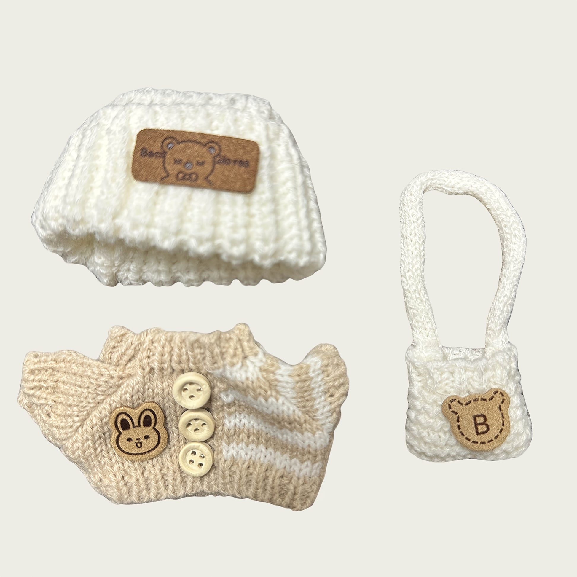 1/4pcs, Labubu fashionable clothing set for dolls (doll not included), handmade 3pcs knit outfit with cute dress, bag, and hat, DIY stylish accessory gift for daughters' birthdays or anniversaries