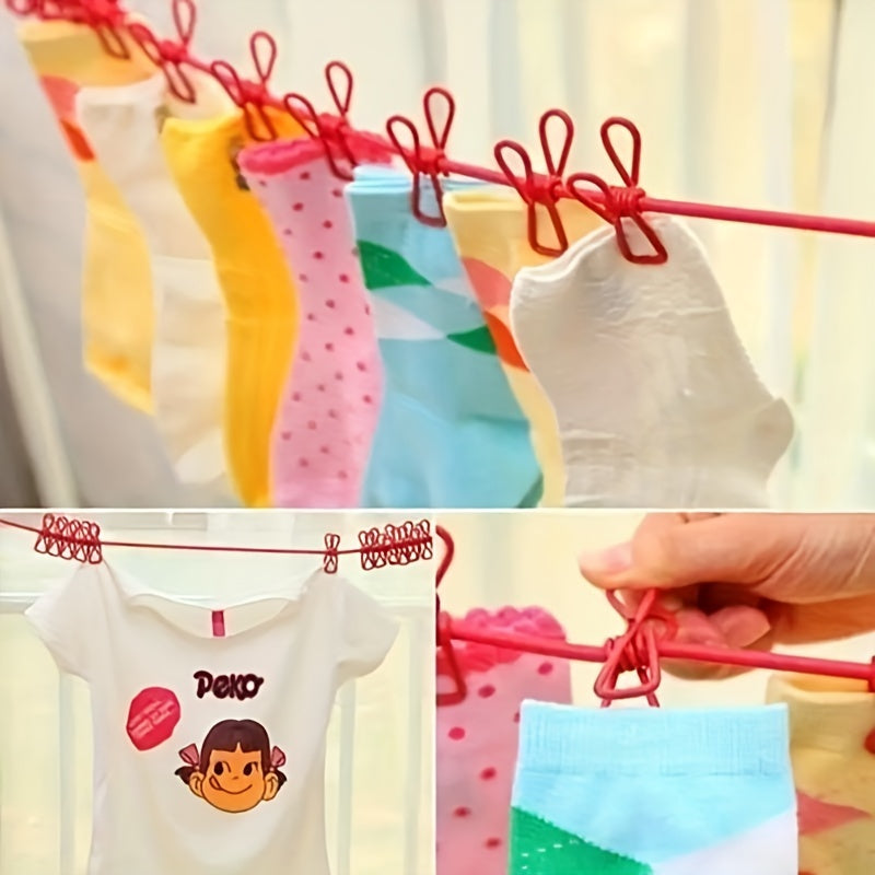 12pcs Portable Travel Clothesline with Elastic and Windproof Hangers - Compact, Foldable, and Durable Laundry Drying Rack for Home and Travel, Travel Clothesline | Compact Clothesline | Elastic Hangers, Clothes Drying Rack