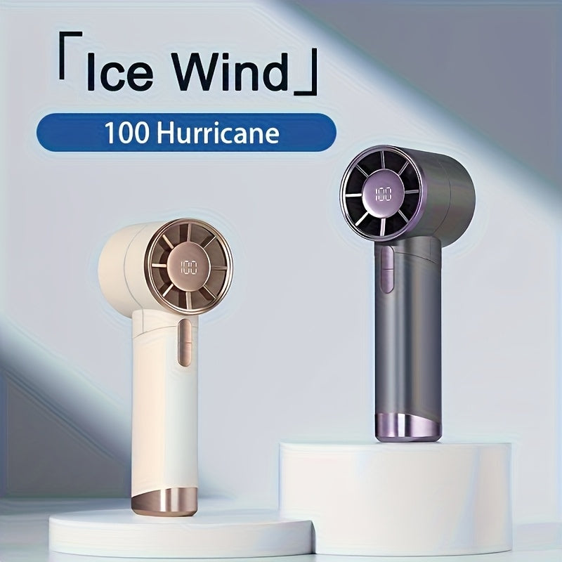 1pc Portable Turbo Handheld Fan with LED Display, 100-Speed Adjustable Mini Fan - USB Charging, 3000Mah, Maximum Wind Speed 9M/S, for Cooling, Compact And Portable, Suitable for Travel/Camping/Outdoor