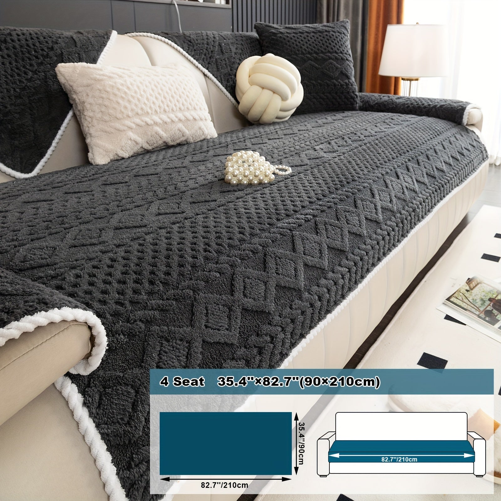 Classic Jacquard Shu Velveteen Sofa Cover - Pet-Friendly, Non-Slip, Machine Washable, Breathable 100% Polyester, 1pc