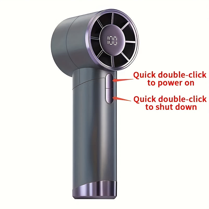 1pc Portable Turbo Handheld Fan with LED Display, 100-Speed Adjustable Mini Fan - USB Charging, 3000Mah, Maximum Wind Speed 9M/S, for Cooling, Compact And Portable, Suitable for Travel/Camping/Outdoor
