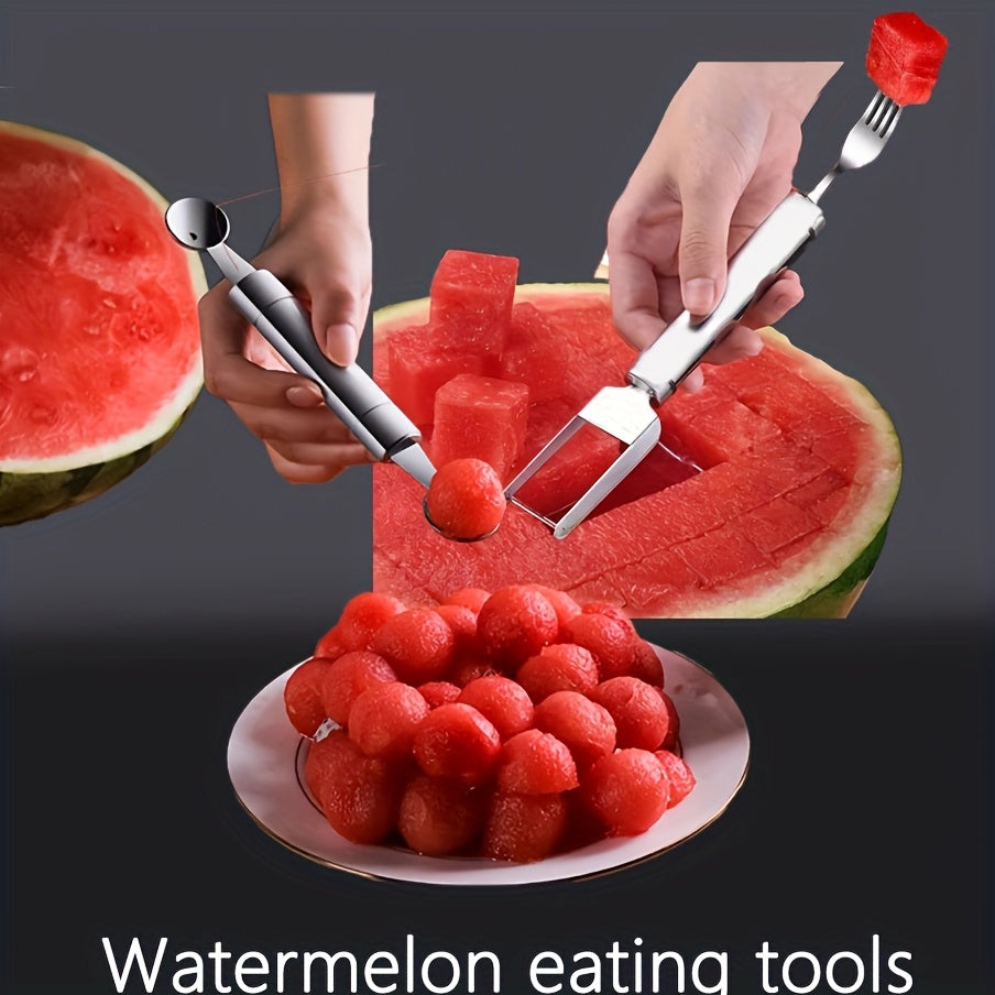 3pcs Set Stainless Steel Watermelon Slicer and Baller, Easy Cut Fruit Cutter, Summer Melon Dicing and Scooping Tool, Metal Kitchen Gadgets for Watermelon and Other Fruits