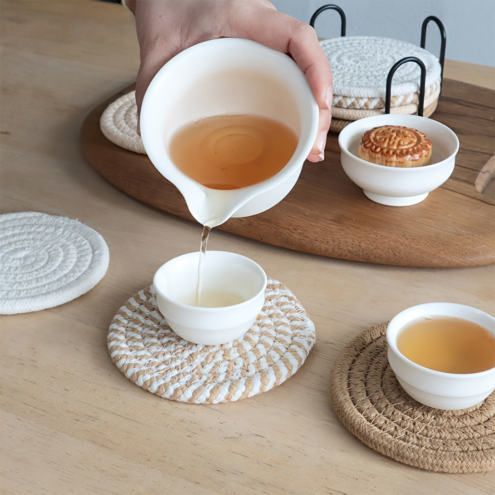 8pcs Absorbent Coasters Set, Minimalist Drink Mats for Coffee Table Home Decor, Bar Housewarming Gift, Brown Series, Polyester Blend 100%, Non-woven Fabric Lining