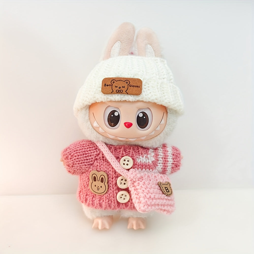 Labubu Fashion Clothing Set, Suitable for Dolls (No Dolls Included), Handmade 3-Piece Set, Cute Clothes, Bag, Hat, DIY Stylish And Fun Labubu Clothing Accessories, Perfect for Daughter'S Birthday, Anniversary, Or Holiday Gifts.