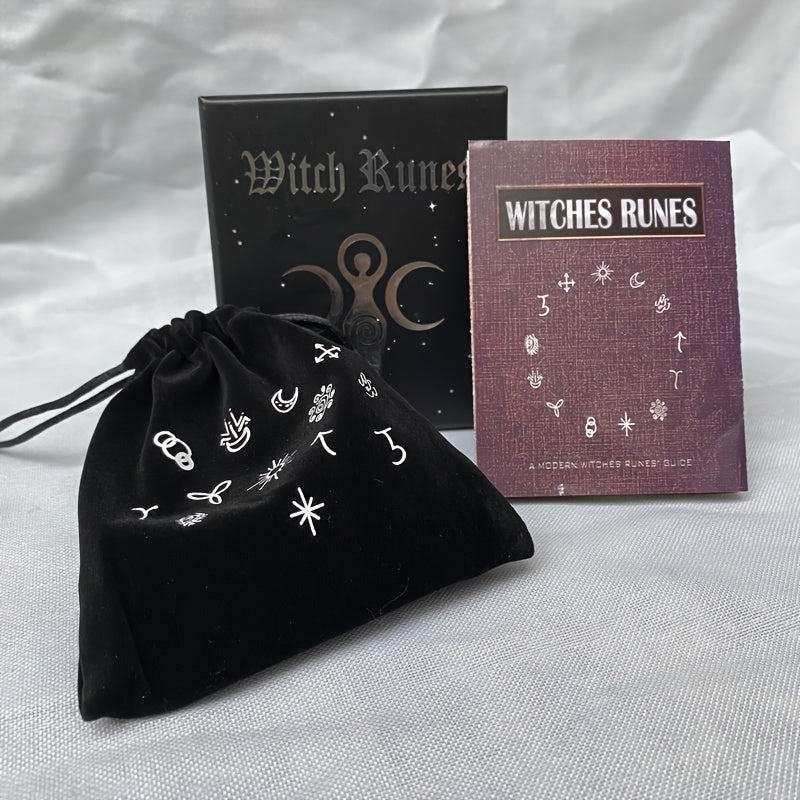 1 Set Wood Runes Stone Witches Rune Set 14pcs Engraved Rune Symbol for Divination Halloween Party Supply