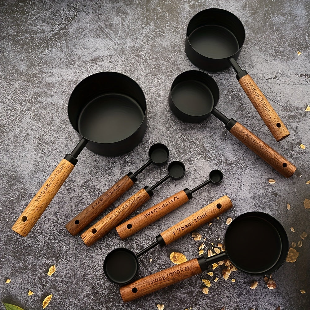 4/8pcs Acacia Wood Handle Measuring Cup and Spoon Set