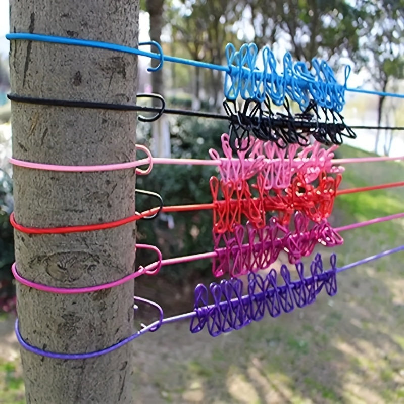 12pcs Portable Travel Clothesline with Elastic and Windproof Hangers - Compact, Foldable, and Durable Laundry Drying Rack for Home and Travel, Travel Clothesline | Compact Clothesline | Elastic Hangers, Clothes Drying Rack