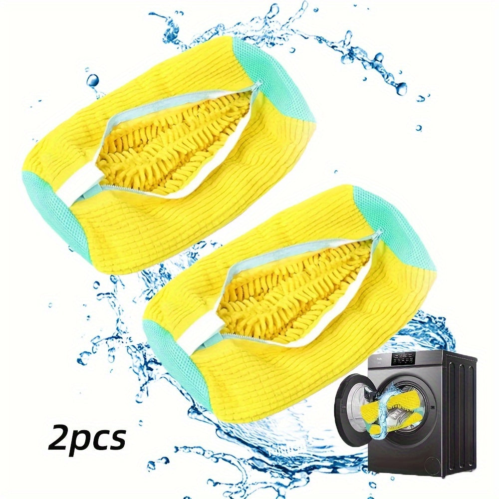 [Soft Laundry Bag] Soft Chenille Laundry Bag | Yellow Shoe Washing Machine Bag for Washer & Dryer with Noise Reduction, Oval Zipper Design, Rich Fluff Lining, Durable Polyester for Sneakers & Most Footwear