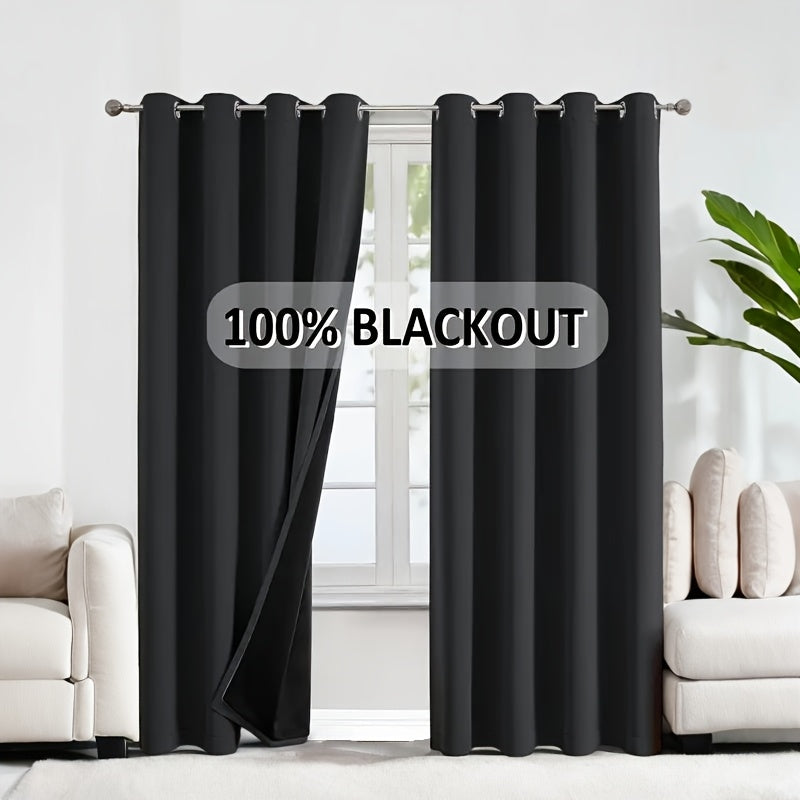 2pcs 100% blackout curtains, with perforated hanging method, sun protection, privacy protection, heat insulation and noise reduction, suitable for bedroom, living room, dining room and other various life decorations