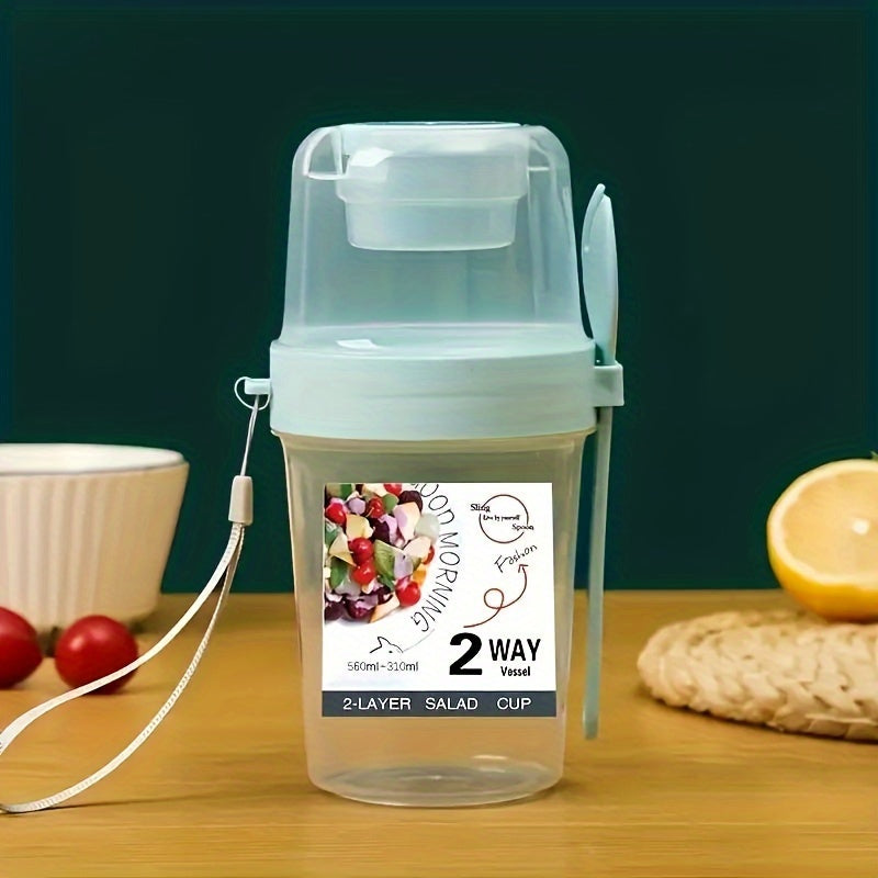 [BPA-Free PP Salad Container] 1pc Salad Cup with Fork & Sauce Holder - Leakproof, BPA-Free PP Plastic, Perfect for School Lunches, Picnics & Breakfasts