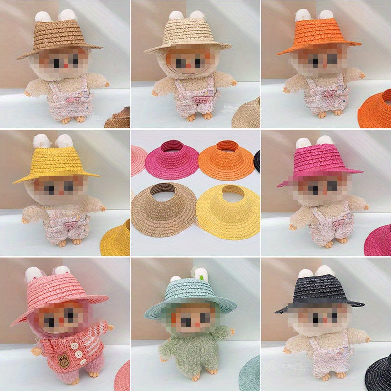 Bubu-Style Open-Top Straw Hat, Woven Party Accessory for Rural-Themed Outfits, with Interchangeable Decorations for Dolls.