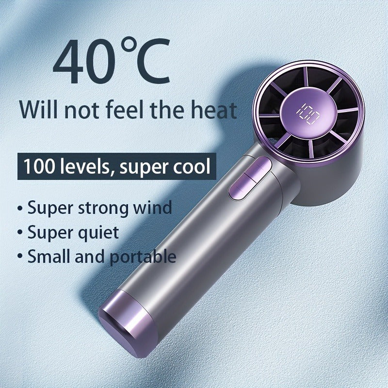1pc Portable Turbo Handheld Fan with LED Display, 100-Speed Adjustable Mini Fan - USB Charging, 3000Mah, Maximum Wind Speed 9M/S, for Cooling, Compact And Portable, Suitable for Travel/Camping/Outdoor