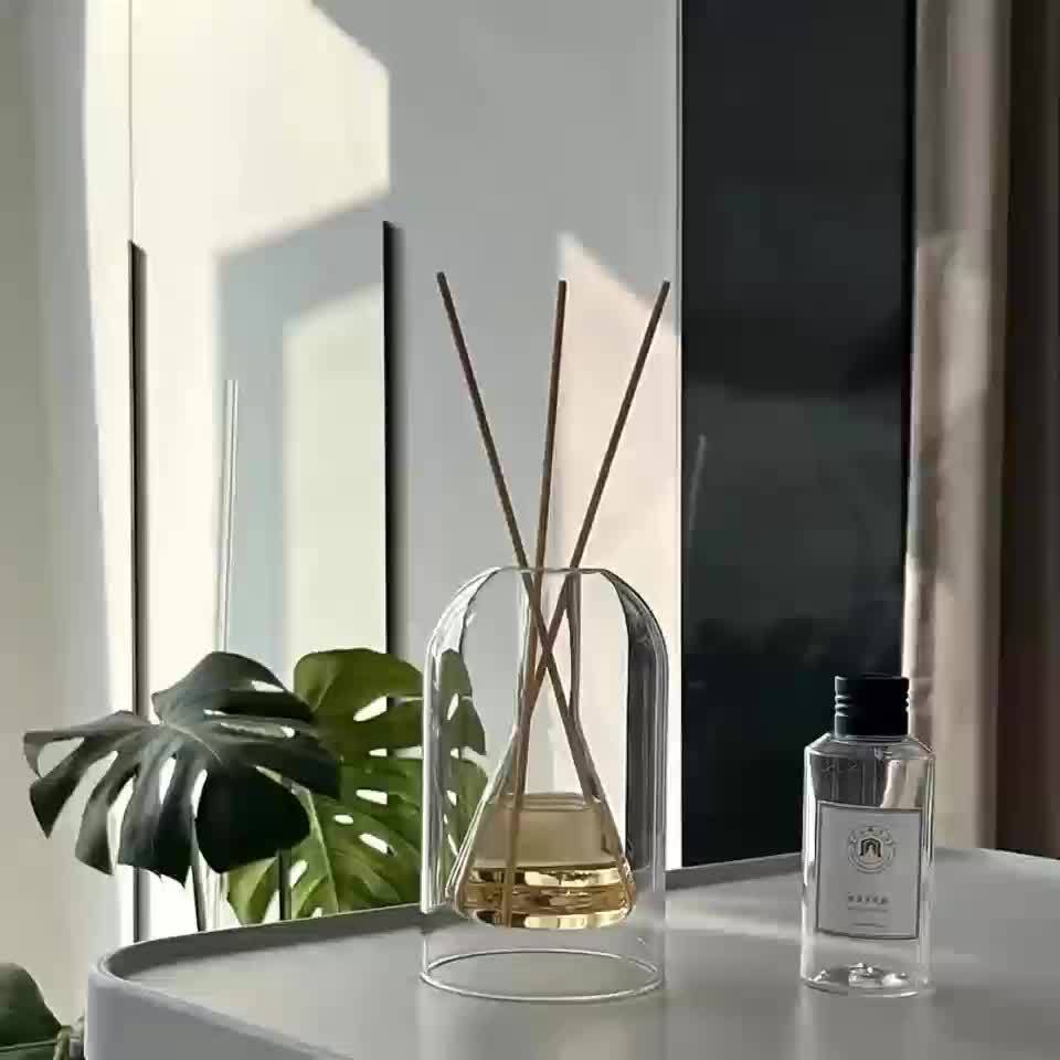 1pc Elegant Glass Diffuser Bottle - Geometric Design, Transparent, No-Flame Required, Ideal for Home Freshness & Longevity, Rattan Reed Diffuser (Stick Not Included), Diffuser for Home