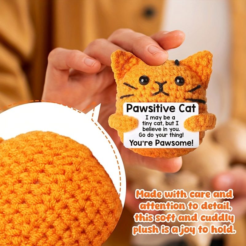 Cat Crochet DIY Kit-Emotional Support Handmade Gift with Positive Quote-Heartwarming Gift for Graduation, Best Friends & Cat Lovers