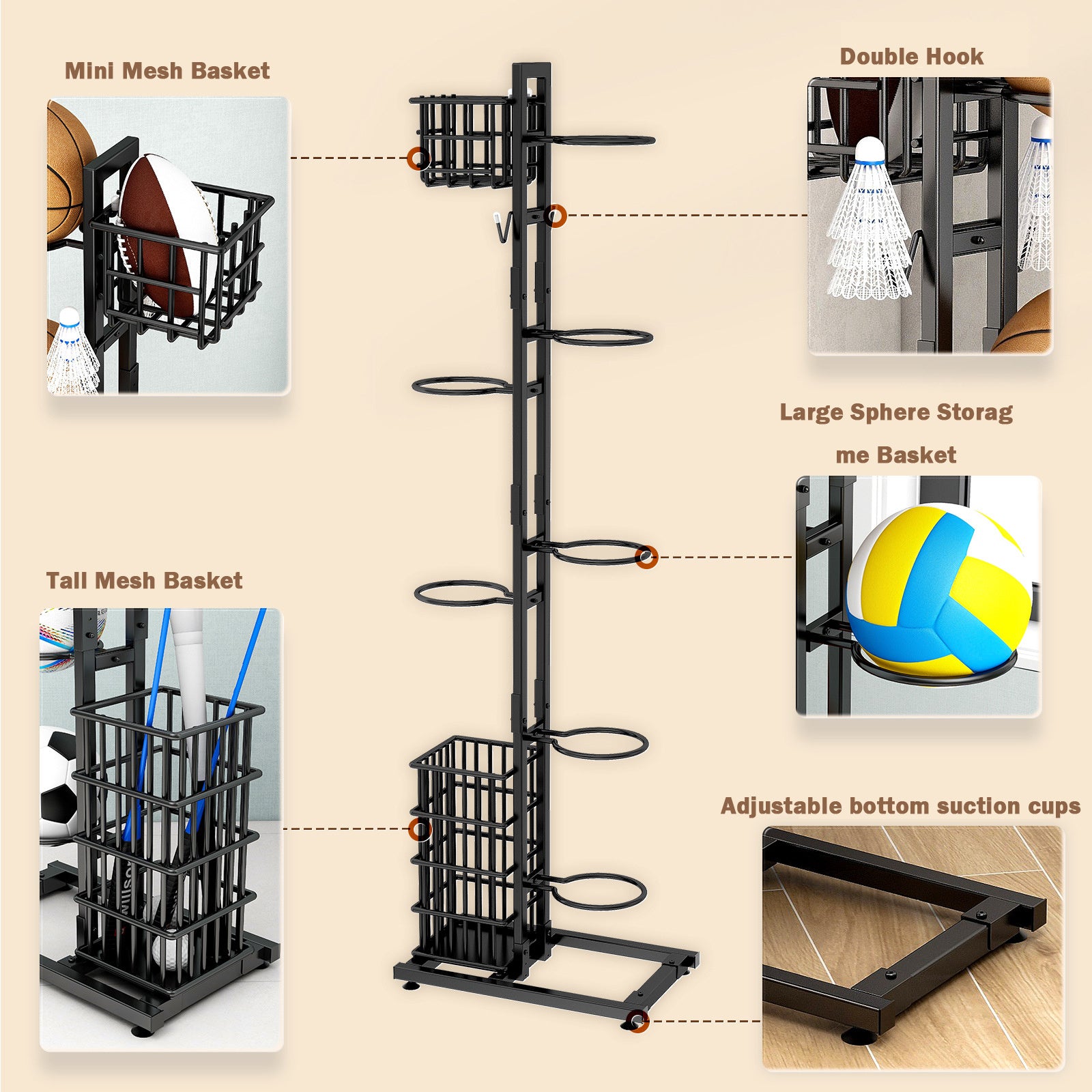 Hat Racks Ball Storage Rack Multi-Layer Basketball Organizer Rack