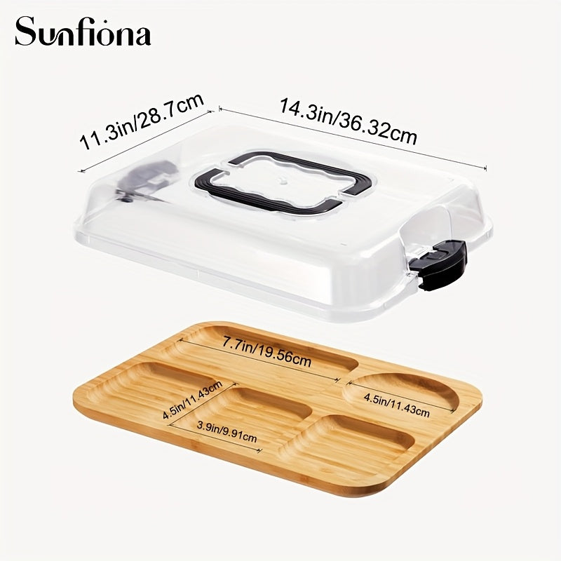 Sunfiona 1pc Bamboo Cheese Tray with Transparent Acrylic Lid