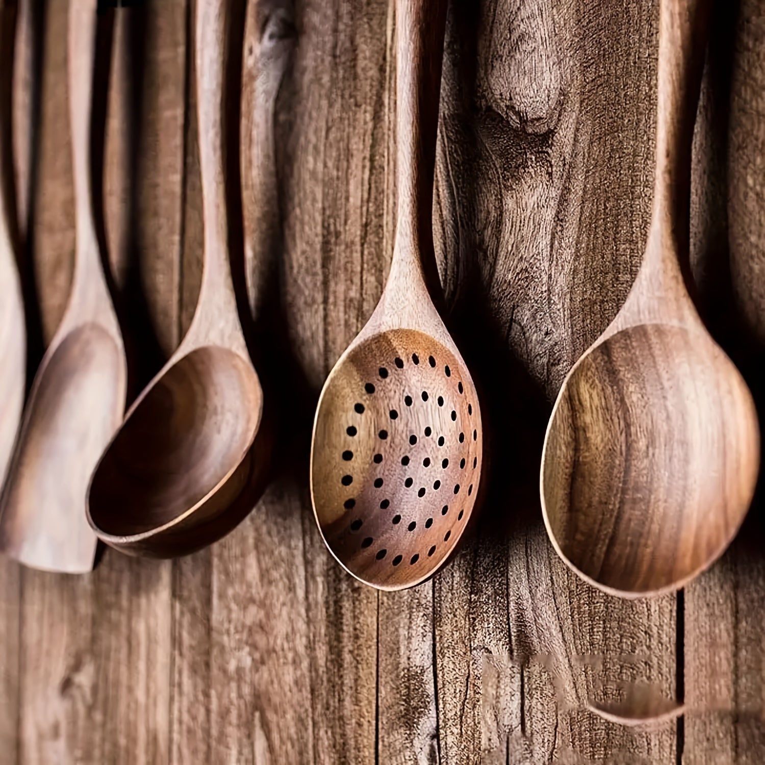 AIUHI 5pcs Wooden Kitchen Utensils Set, Wooden Spoons Natural Spurtle Set for Non-stick Pan Kitchen Tool Ladle and Wok Spatulas